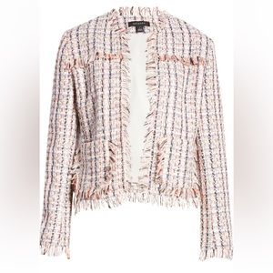Halogen Ivory Multi Classic Pop Tweed Fringed Jacket Medium